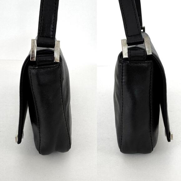 Fendi Vintage Leather Shoulder Bag in Black with Silver Logo Bar Authentic - Picture 10 of 16